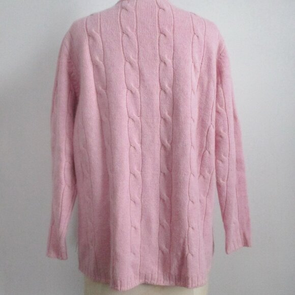Wool Angora Pink Cable Knit Half Zip Pullover Sweater Mock Neck w/ Pockets - Picture 4 of 11